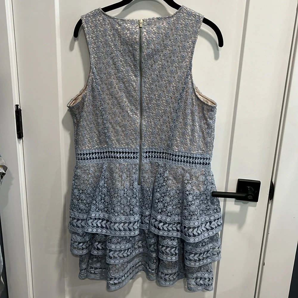 Express Baby Blue Tiered Ruffle Lace Sleeveless Dress EUC
